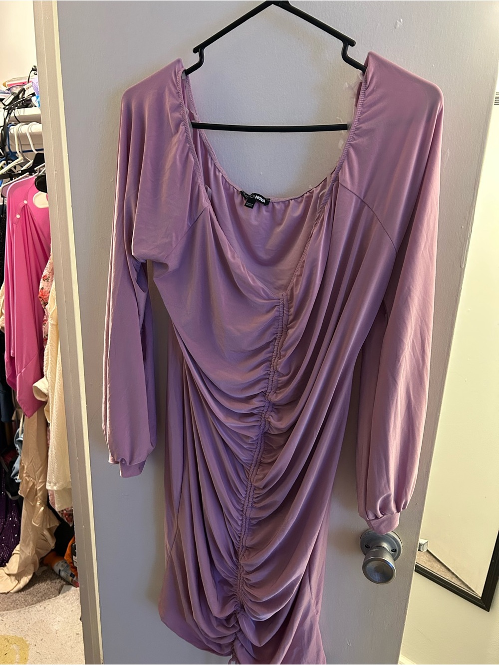 Fashion Nova pink Ruched Long-Sleeve Dress
